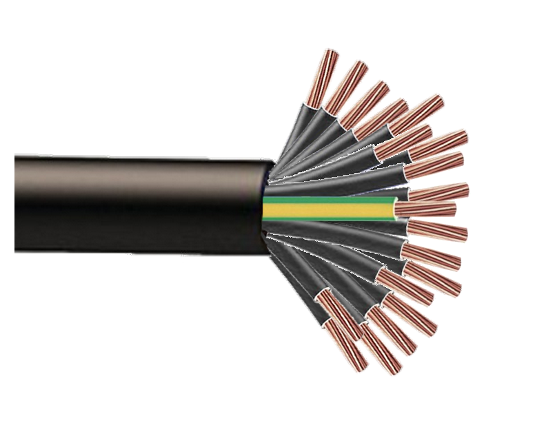 Cable RO2V "19G" ( noir / vert-jaune) à la coupe