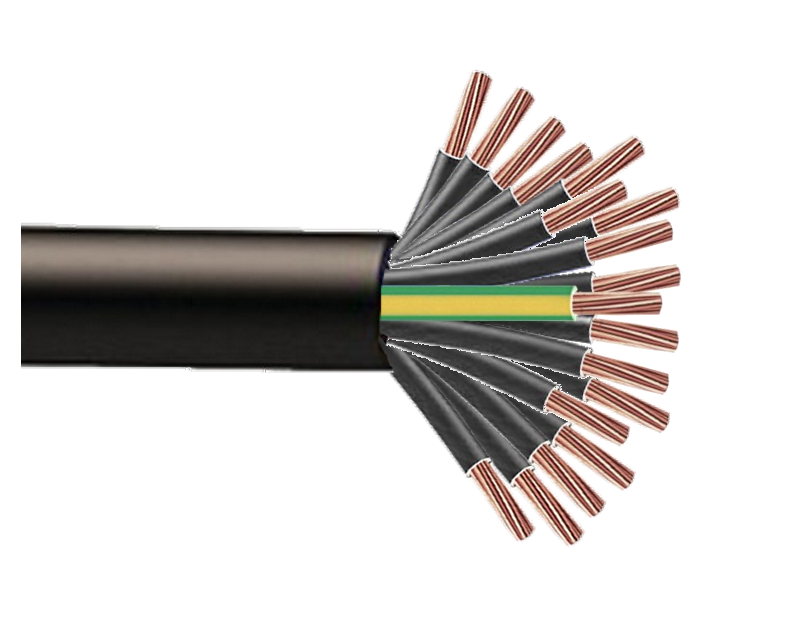 Cable H07RNF "19G" (noir et vert-jaune) à la coupe