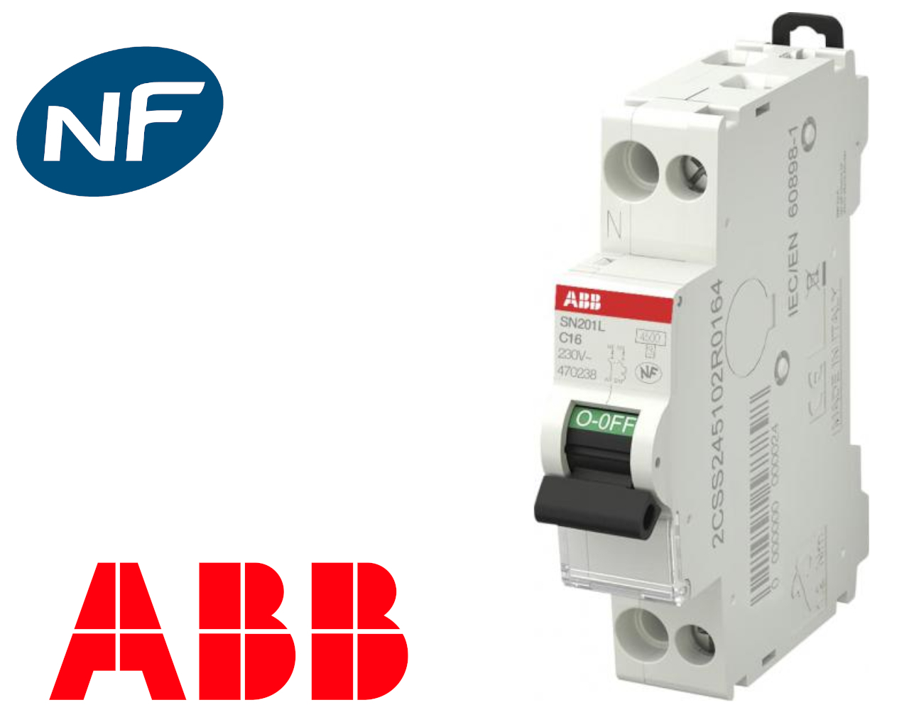 Disjoncteur modulaire phase neutre 4.5kA à vis ABB