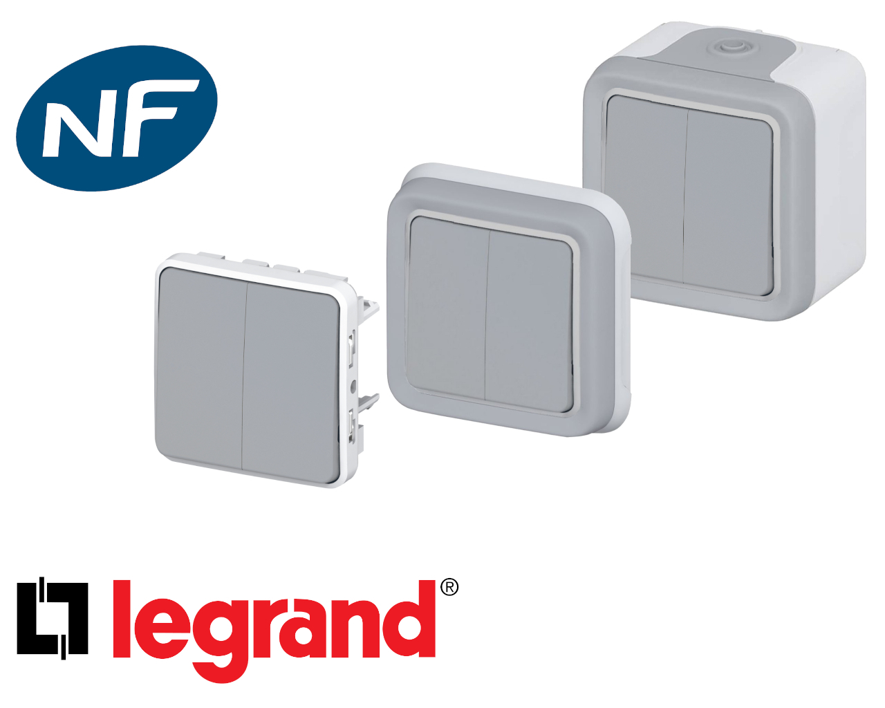 Interrupteur va-et-vient double Plexo™ Legrand gris 