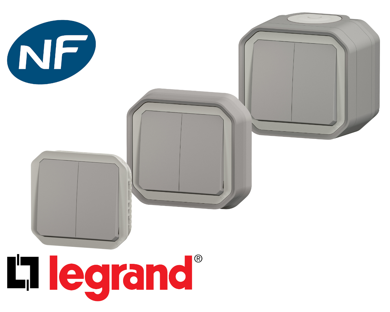 Interrupteur va-et-vient double Legrand Plexo™ gris 