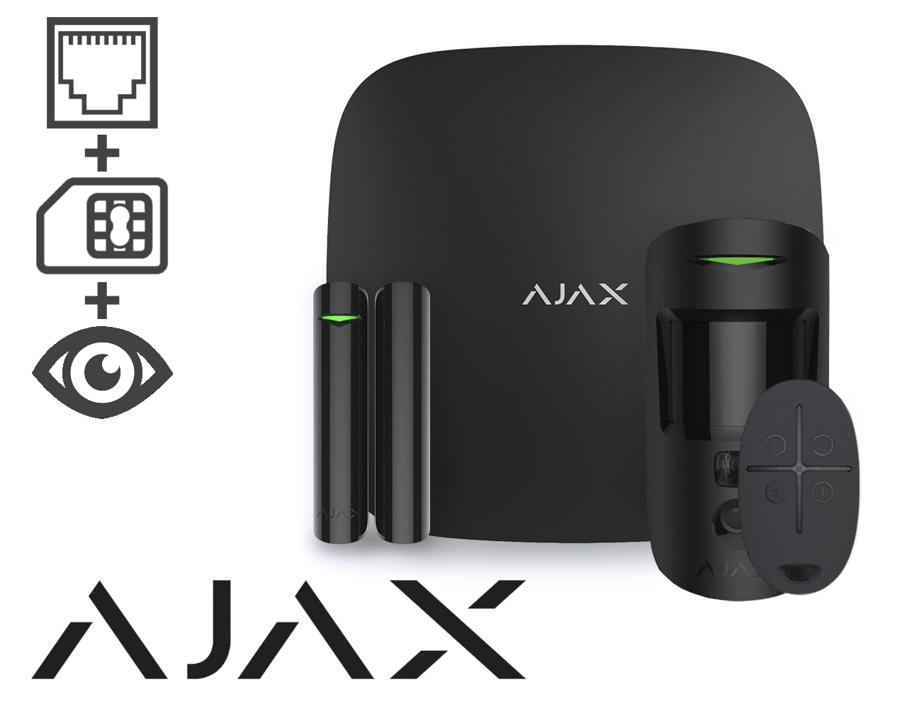 Alarme sans fil AJAX HUB2 (GSM + Ethernet), avec fonction levée de doute, noire