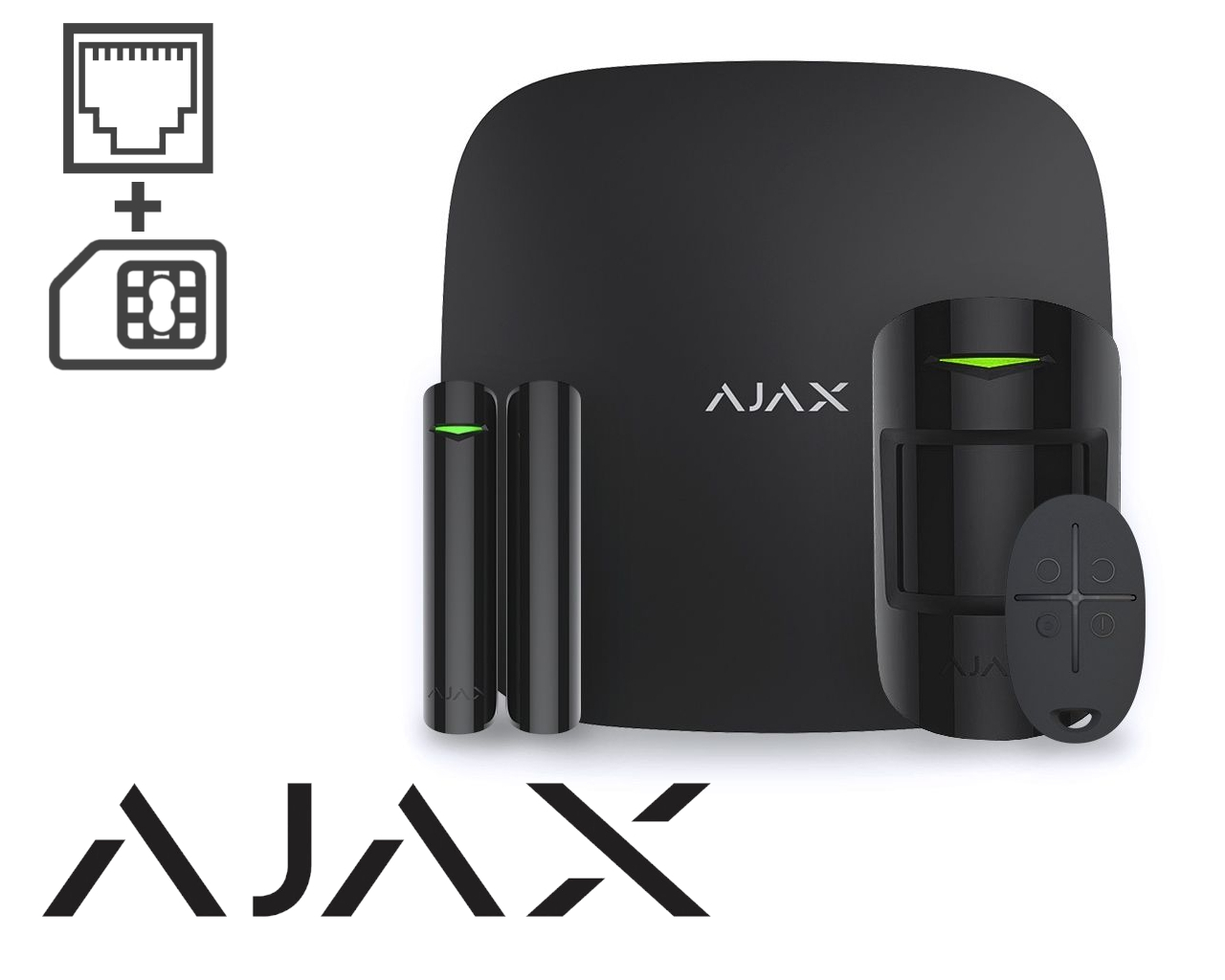 Alarme sans fil AJAX HUB (GSM + Ethernet), noire