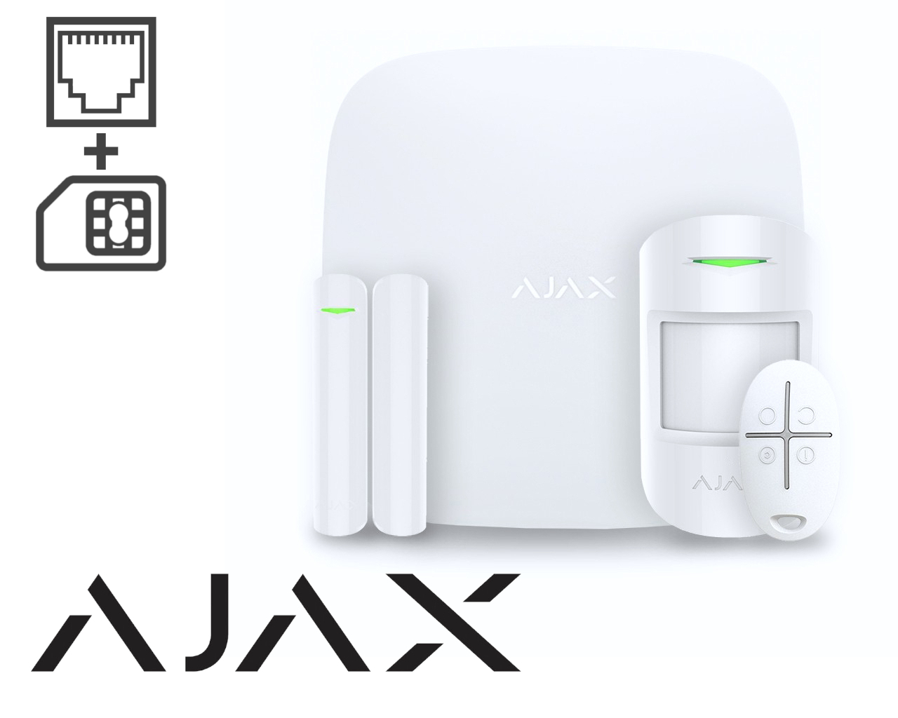 Alarme sans fil AJAX HUB (GSM + Ethernet), blanche