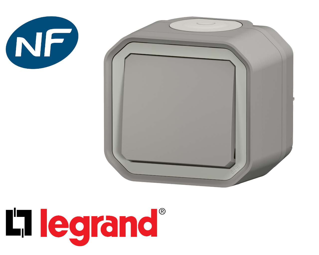 Poussoir simple Legrand Plexo™ gris complète