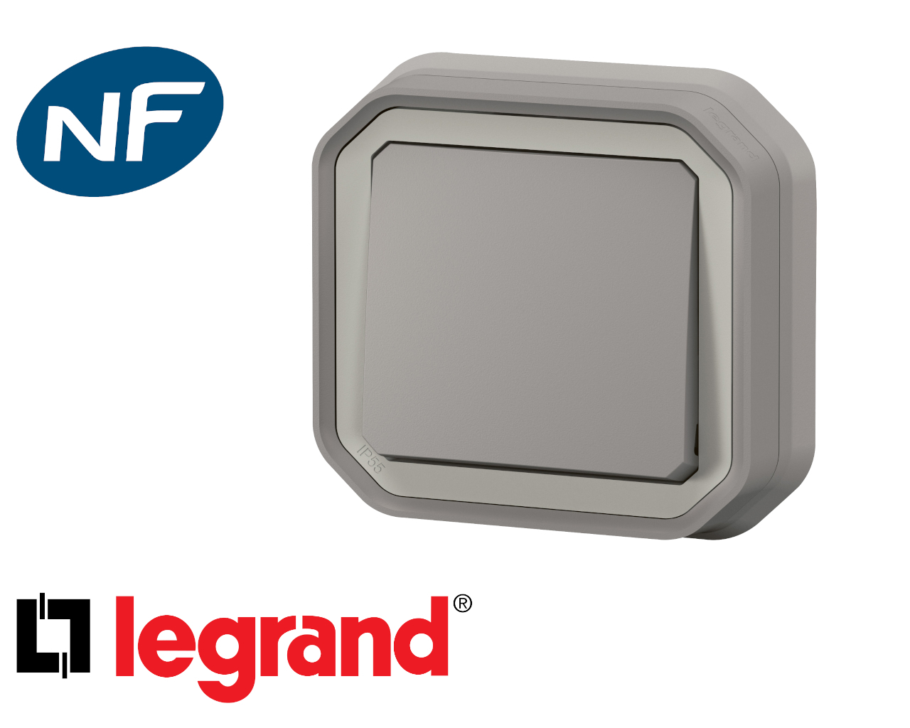 Poussoir simple Legrand Plexo™ gris encastrée