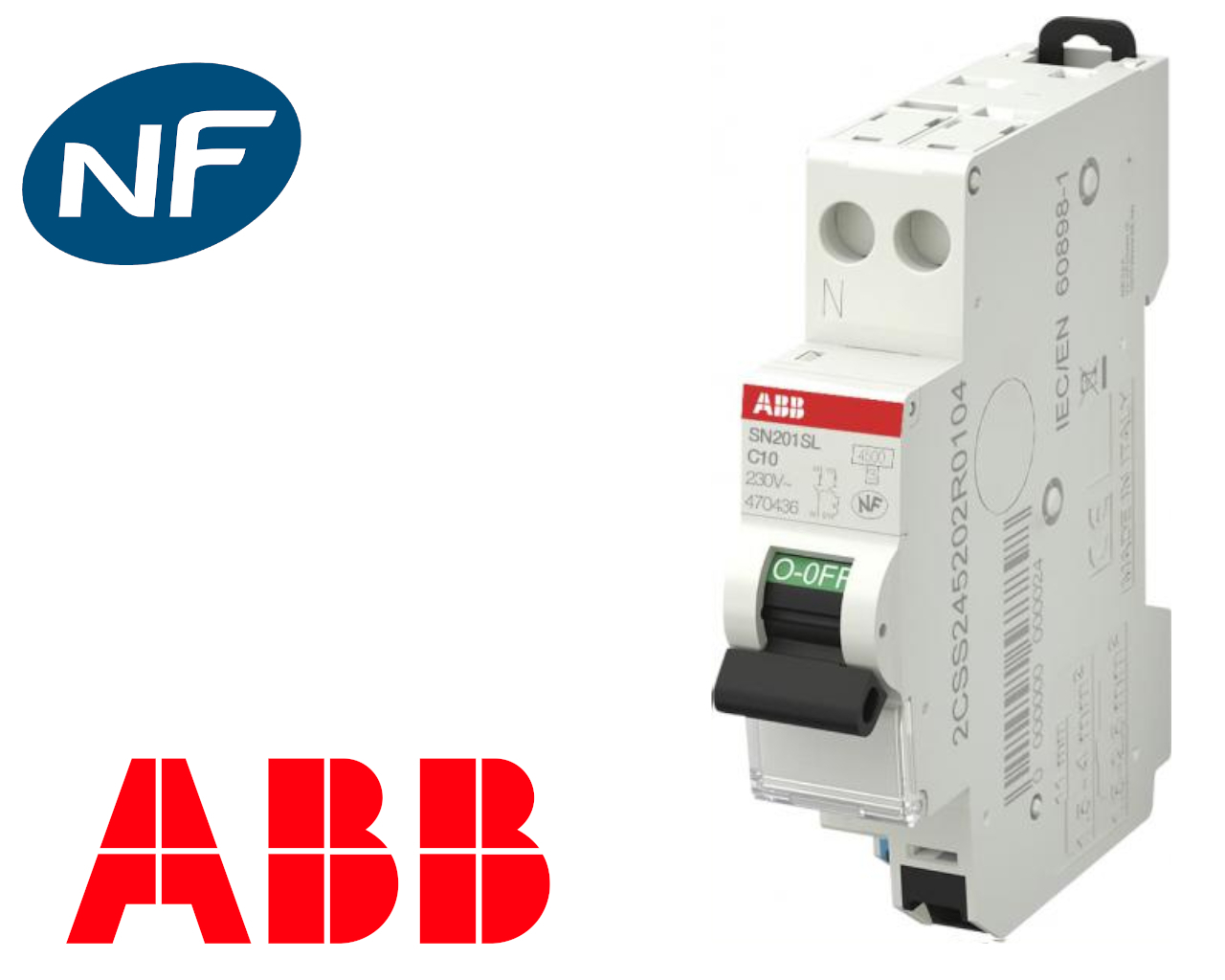 Disjoncteur modulaire phase neutre 10A 4.5kA automatique ABB