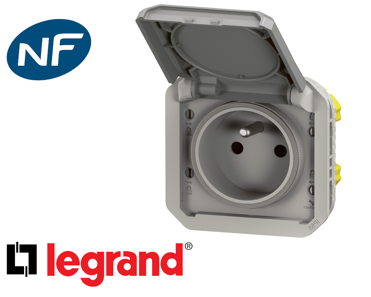 Prise de courant 16A 2P+T Legrand Plexo™ grise composable