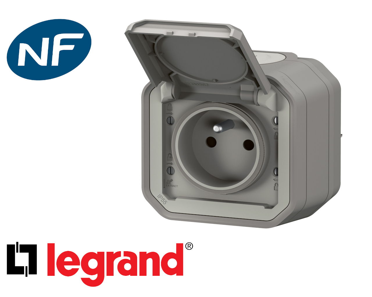 Prise de courant 16A 2P+T Legrand Plexo™ grise complète