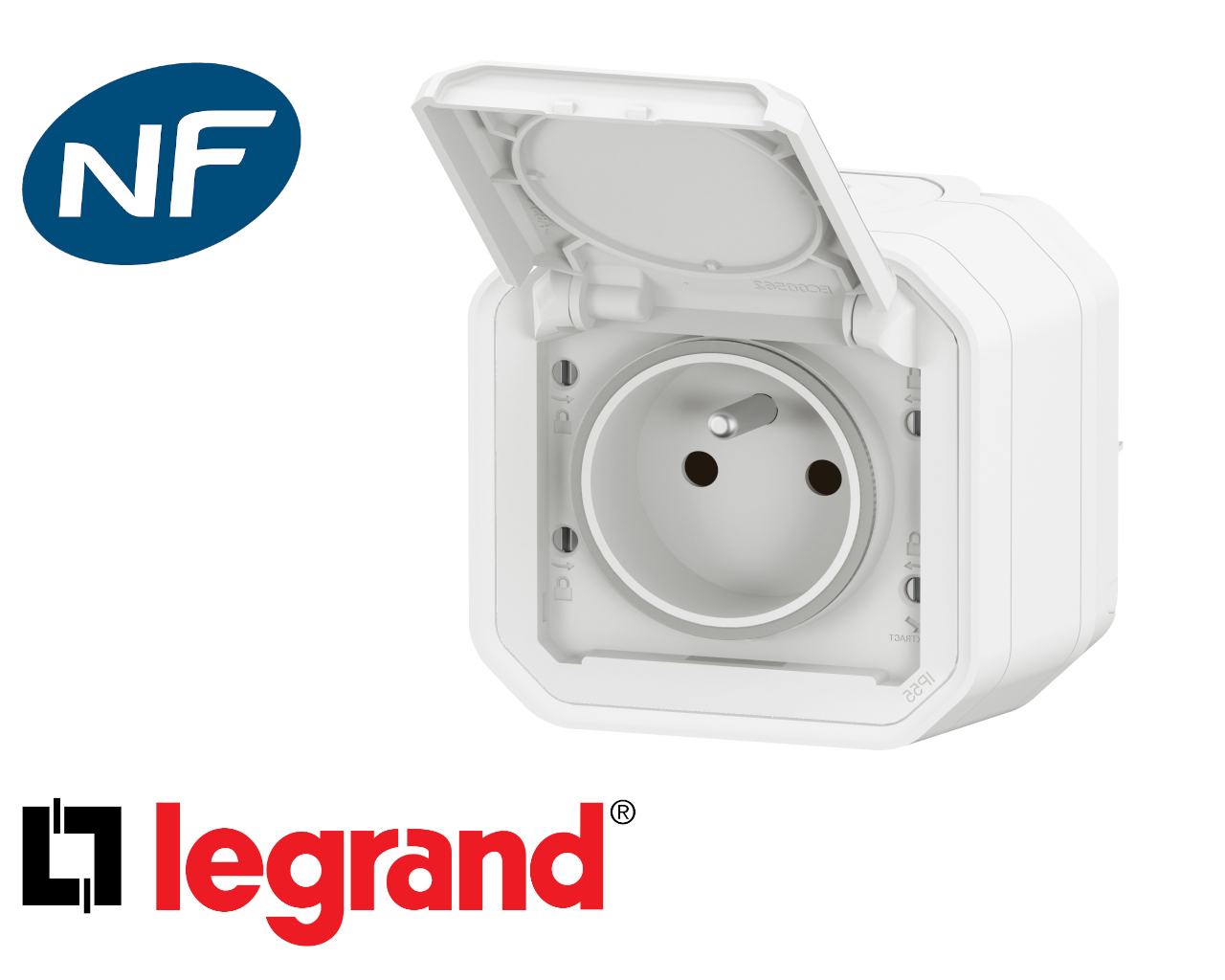 Prise de courant 16A 2P+T Legrand Plexo™ blanche complète